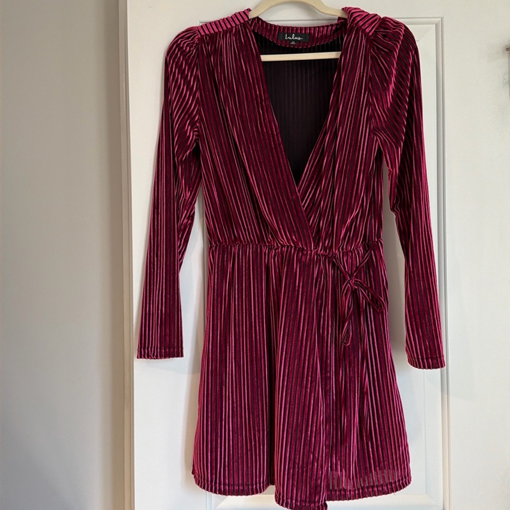 Velvet hot pink long sleeve dress